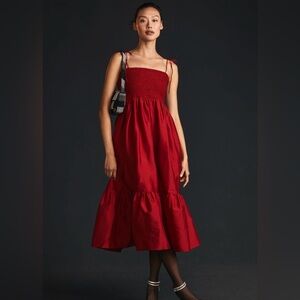 DHRUV KAPOOR - Red Smocked Bodice Strap Dress
